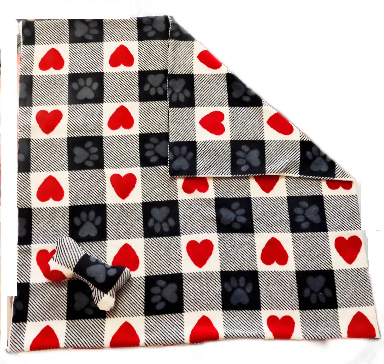 MICHI COPERTA Cuore ROSSO CON GIOCO OSSO Red Heart Blnket with Toy Bone