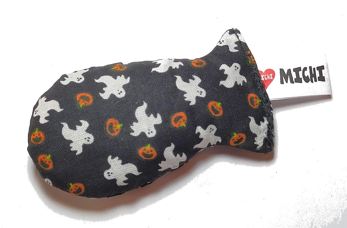 MICHI GIOCO per gatti pesciolino Halloween Ghosts And Pumpkins Catnip Toy Fish