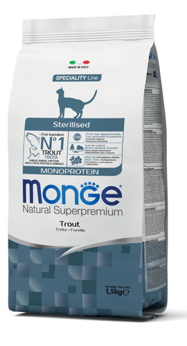NATURALSUPERPREMIUM SECCO GATTO STERILISED MONOPROTEIN trota 400gr